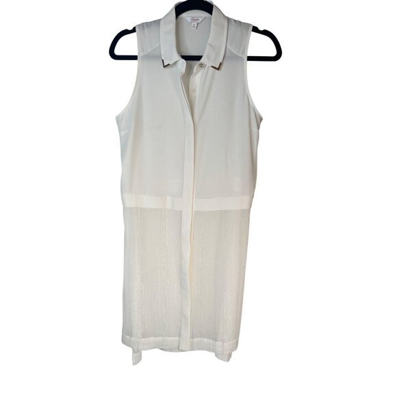 2/$30 Candies M White Sleeveless Button-Up Blouse With Sheer Detail - Picture 3 of 16